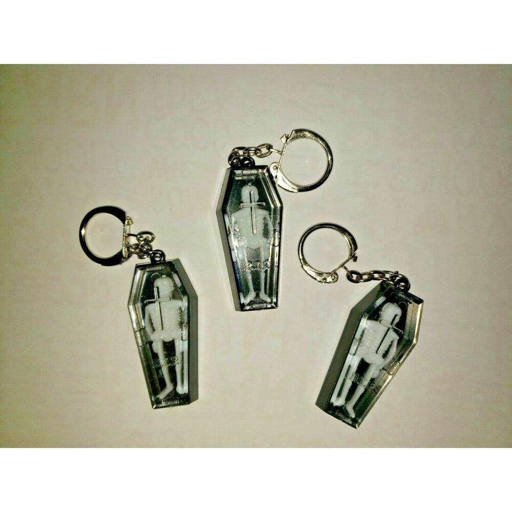 Vintage Skeleton in Coffin Keychain Charm Vending Machine Toy Lot of 3 SKU‎ 155